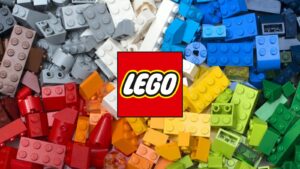 Lego logo with lego brics in the background