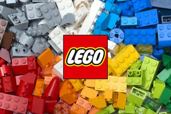 Lego logo with lego brics in the background